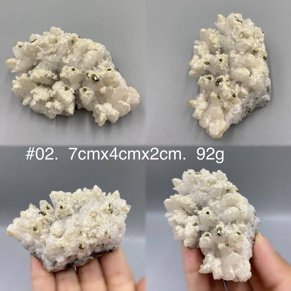 Pyrite in Quartz, Natural Milky Quartz Crystal Cluster with Pyrite Inclusions, White Quartz with Pyrite and Calcite - MineralStory Rocks and Minerals
