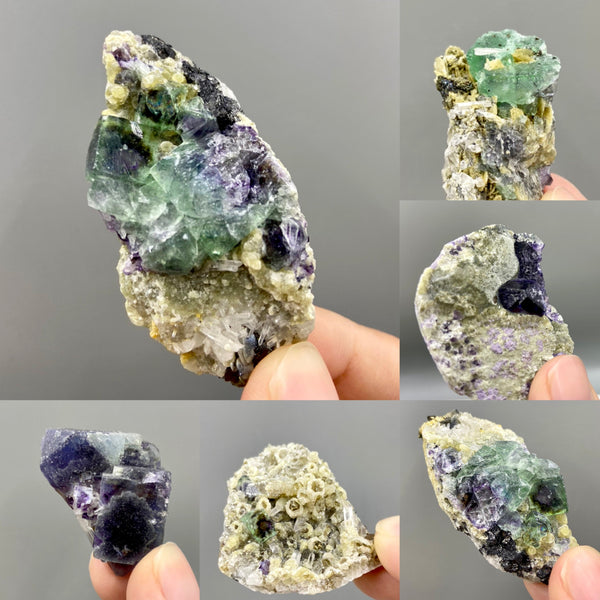 Purple Green Fluorite Clusters Specimens, Inner Mongolia China, Fluorite with Quartz, Cubic Fluorite Crystal