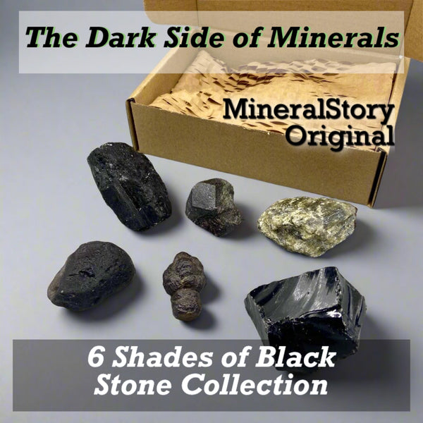 The Dark Side of Minerals: 6 Shades of Black, Rock Set, Stone Collection Box